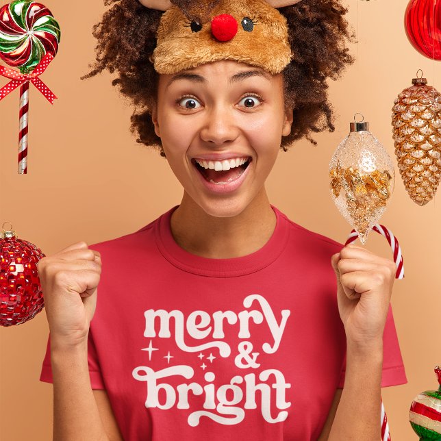 Merry and Bright Modern Red Christmas Women's T-Shirt (Merry & Bright Red Christmas Shirt)