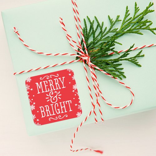 Merry and Bright Modern Red Holiday Square Sticker