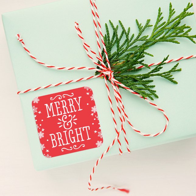 Merry and Bright Modern Red Holiday Square Sticker (Creator Uploaded)