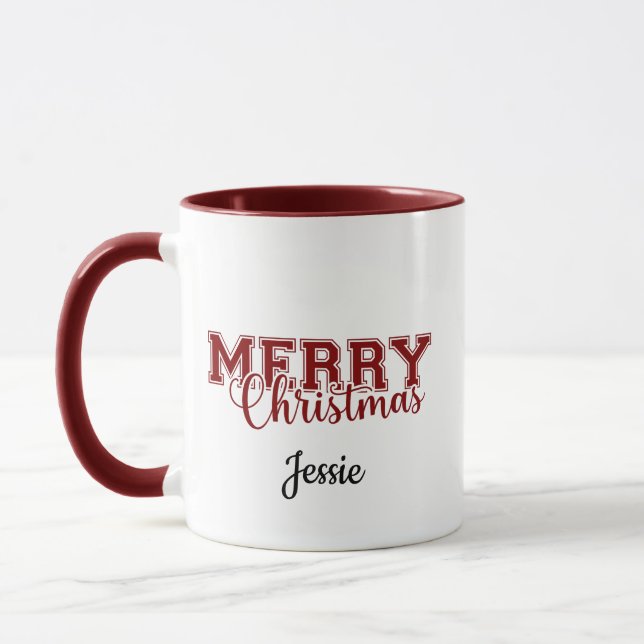 Merry and Bright Modern Red Merry Christmas gift Mug (Left)