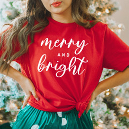 Merry and Bright Modern Red Women&#39;s Christmas T-Shirt