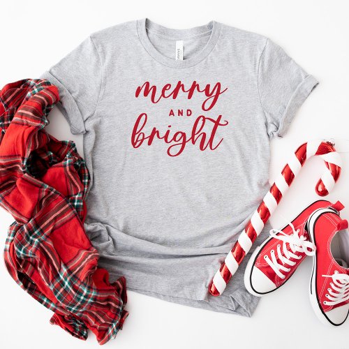 Merry and Bright Modern Red Womens Christmas T_Shirt