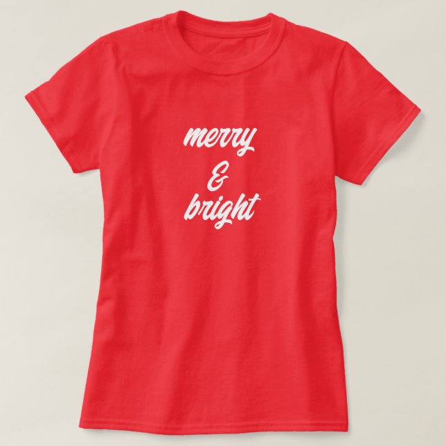 Merry and Bright Modern Red Women's Christmas T-Shirt (Design Front)