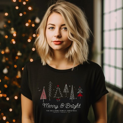Merry and Bright Modern Retro Christmas Tree T_Shirt