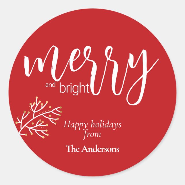 Merry and Bright | Modern Script Christmas  Classic Round Sticker (Front)