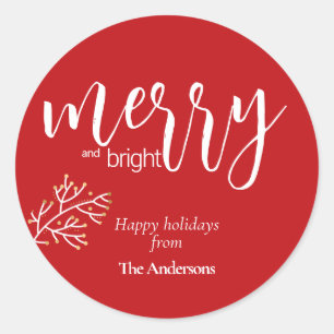 Merry and Bright Modern Script Christmas Classic Round Sticker