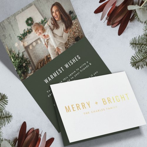 Merry and Bright  Modern Stylish Christmas Photo Foil Card