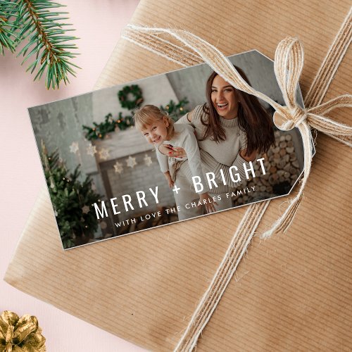 Merry and Bright  Modern Stylish Christmas Photo  Gift Tags