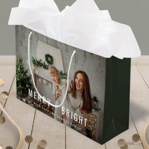 Merry and Bright   Modern Stylish Christmas Photo Large Gift Bag