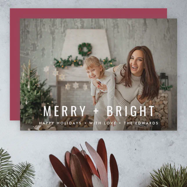 Merry and Bright | Modern Trendy Christmas Photo Holiday Card | Zazzle