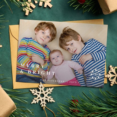 Merry and Bright modern trendy Christmas photo  Holiday Card