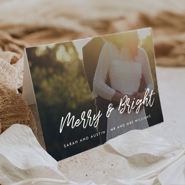 Merry and Bright Modern Typography Christmas Photo Holiday Card (Creator Uploaded)