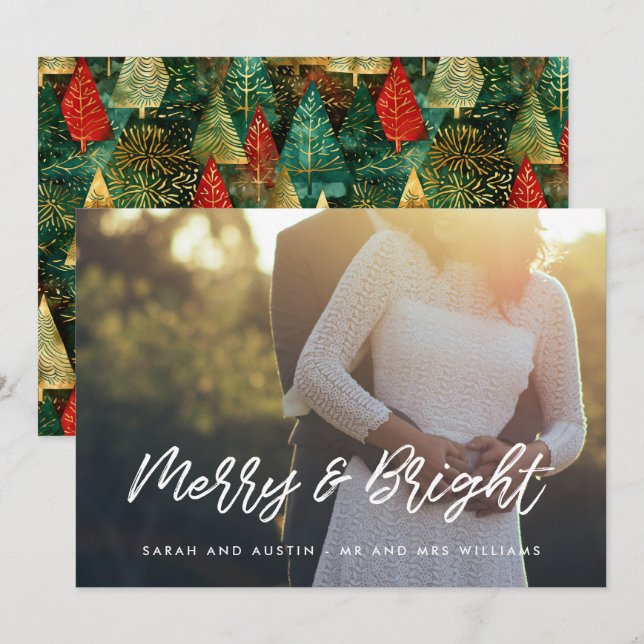 Merry and Bright Modern Typography Photo Holiday Card (Front/Back)