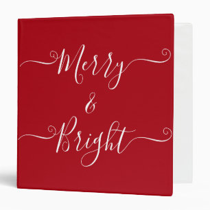 Merry And Bright   Modern Typography Red Christmas 3 Ring Binder