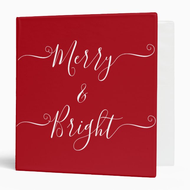 Merry And Bright | Modern Typography Red Christmas 3 Ring Binder (Front/Inside)