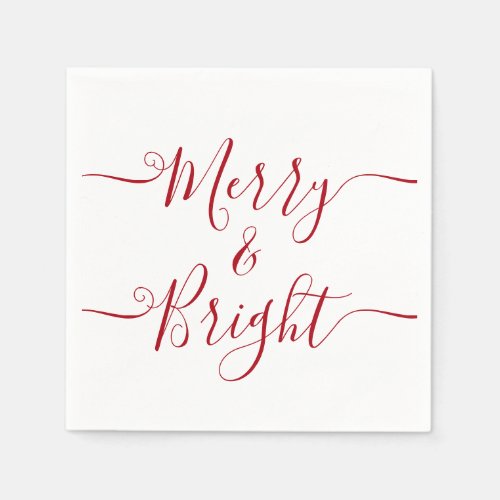 Merry And Bright  Modern Typography Red Christmas Napkins