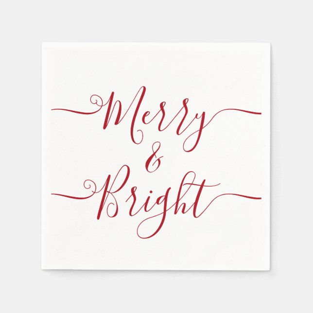 Merry And Bright | Modern Typography Red Christmas Napkins (Front)