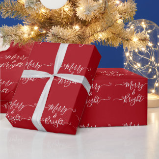 Merry And Bright | Modern Typography Red Christmas Wrapping Paper