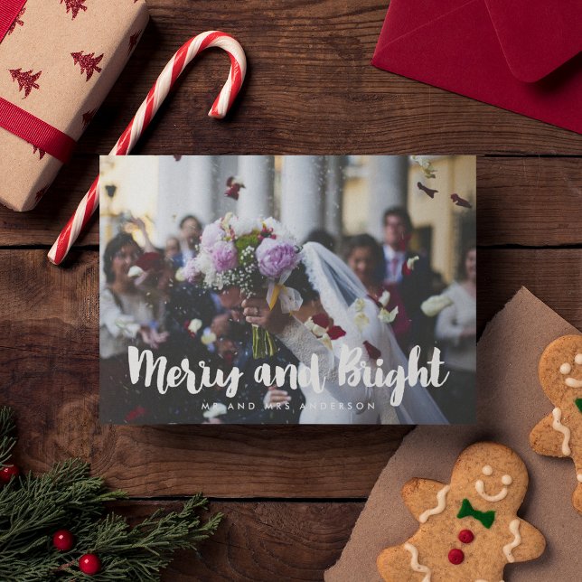 Merry and Bright Modern wedding photo card (Creator Uploaded)