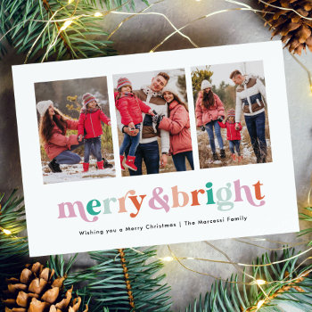 Merry And Bright Modern Whimsical 3-photo Holiday Card by ClementineCreative at Zazzle