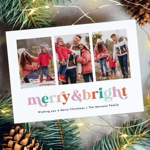 Merry and Bright Modern Whimsical 3_Photo Holiday Card