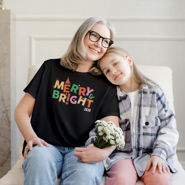 Merry and Bright Modern Women’s Christmas T-Shirt (Merry and Bright Modern Women’s Christmas T-Shirt)