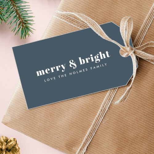 Merry and Bright  Modern Xmas Dusky Smoke Blue Gift Tags