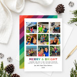 Merry and Bright Moments 2023 Photo Collage Holiday Card<br><div class="desc">It was another strange year, but it had its bright moments! Modern and colorful collage style holiday greeting features nine (9) square photo spaces - perfect for Instagram pics, "Merry & Bright" text in bold rainbow colors, custom black text that can be personalized, and a pattern of diagonal rainbow stripes...</div>