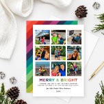 Merry and Bright Moments 2024 Photo Collage Holiday Card<br><div class="desc">It was another strange year, but it had its bright moments! Modern and colorful collage style holiday greeting features nine (9) square photo spaces - perfect for Instagram pics, "Merry & Bright" text in bold rainbow colors, custom black text that can be personalized, and a pattern of diagonal rainbow stripes...</div>