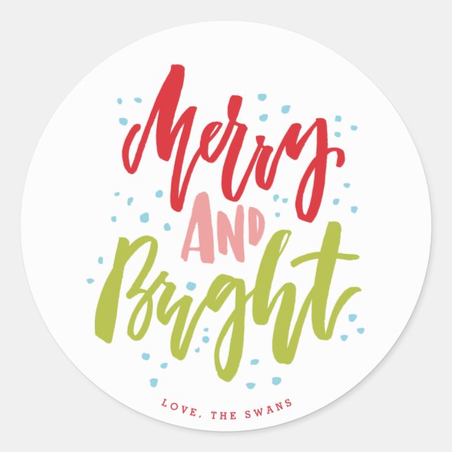 Merry and Bright Multi-Color Holiday Sticker (Front)
