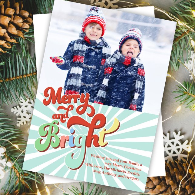 Merry and Bright Multi Photo Christmas Holiday Card (Merry and Bright holiday photo card.)