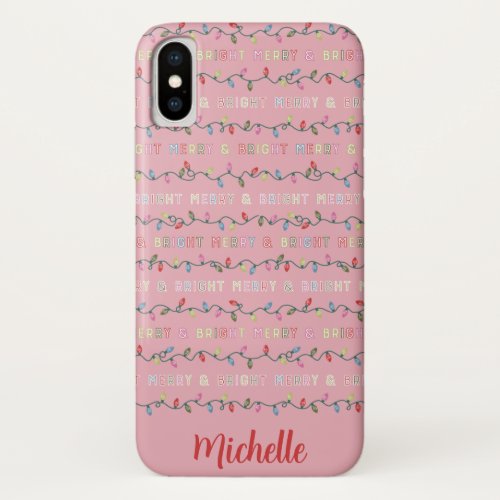 Merry and Bright Muted Christmas Lights Pink iPhone X Case