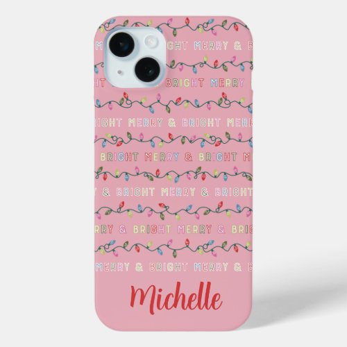 Merry and Bright Muted Christmas Lights Pink iPhone 15 Plus Case