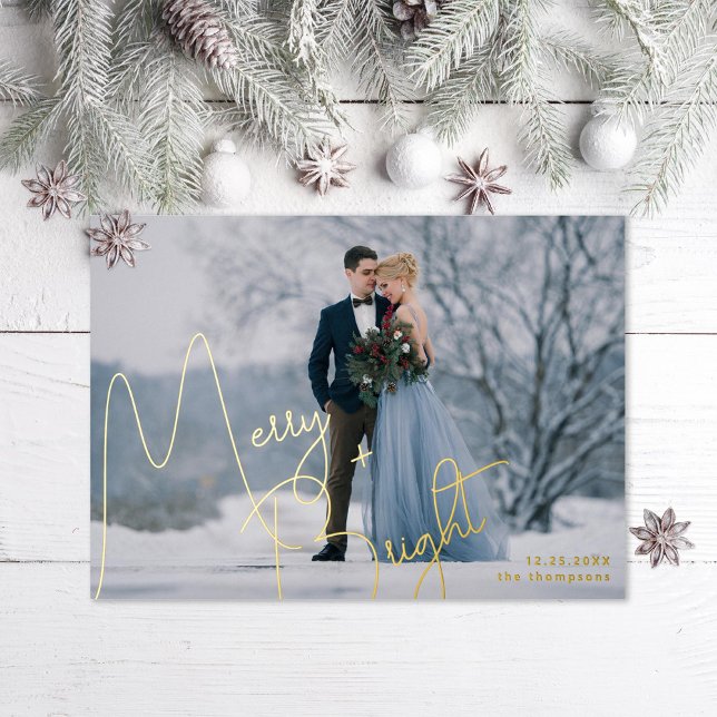 Merry and Bright Newlywed Photo Foil Holiday Card (Creator Uploaded)