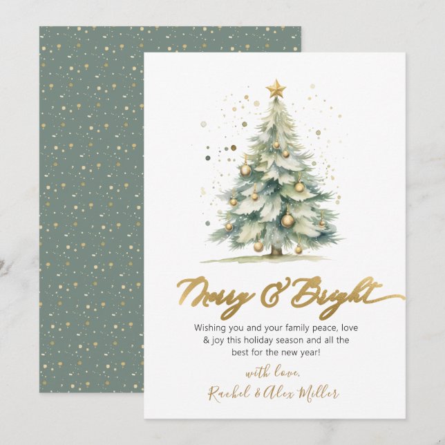 Merry and Bright Non Photo Christmas Tree Cards (Front/Back)