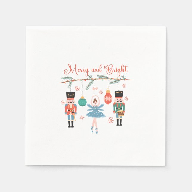 Merry and Bright Nutcracker Ballet Christmas Napkins (Front)