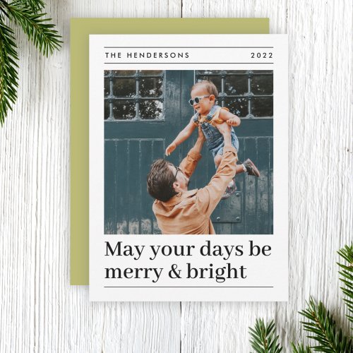 Merry and Bright  Olive Green Christmas Photo  Holiday Card