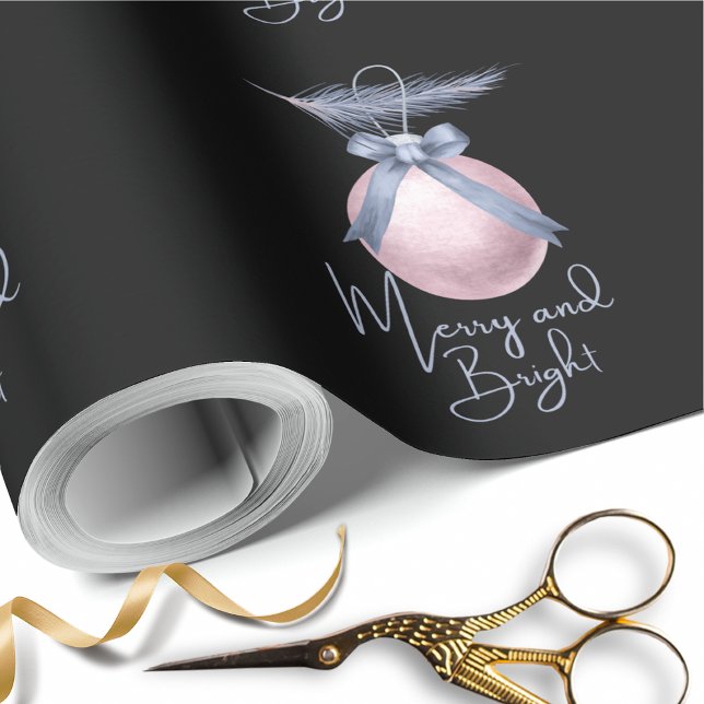 Merry and Bright Ornament Pastel Christmas Gift Wrapping Paper (Creator Uploaded)
