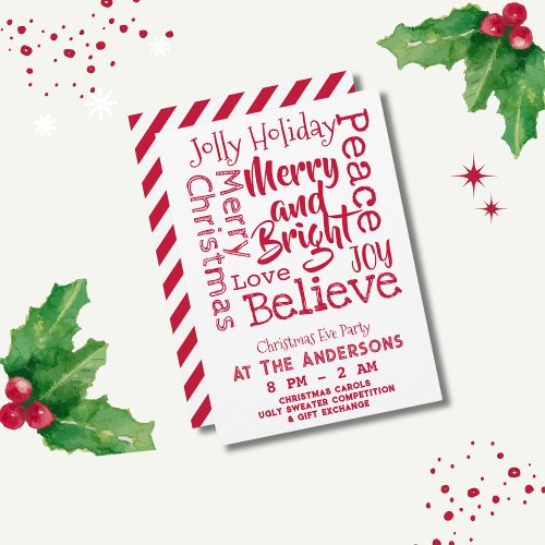 Merry and Bright Other Christmas Sayings Red Invitation