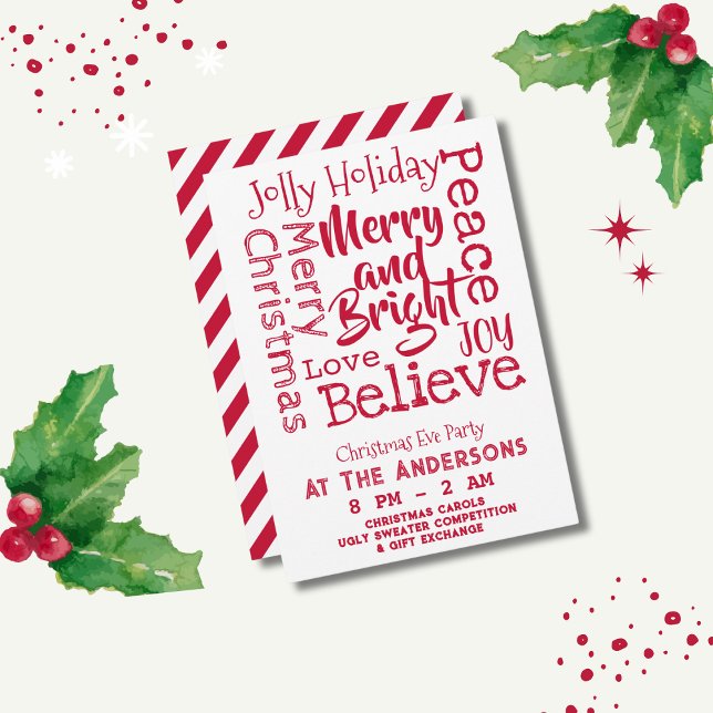Merry and Bright Other Christmas Sayings Red Invitation (Creator Uploaded)