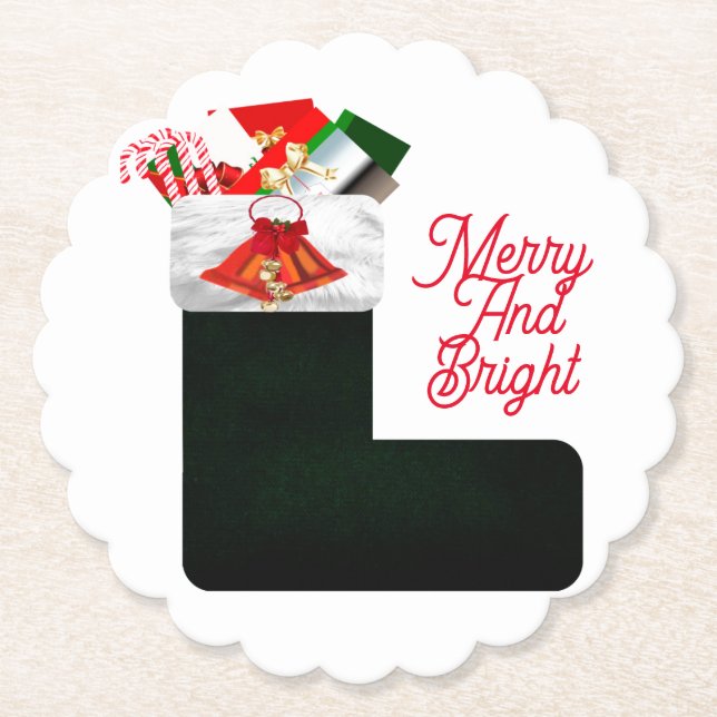 Merry And Bright Paper Coasters (Front)