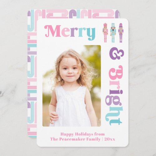 Merry And Bright Pastel Nutcracker Christmas Photo Holiday Card