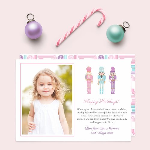 Merry And Bright Pastel Nutcracker Retro Christmas Holiday Card