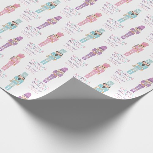 Merry And Bright Pastel Nutcrackers Custom Text Wrapping Paper