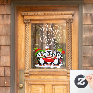 Merry And Bright Penguins Window Cling