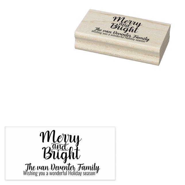 Merry and Bright Personalised wishes Rubber Stamp (Stamped)