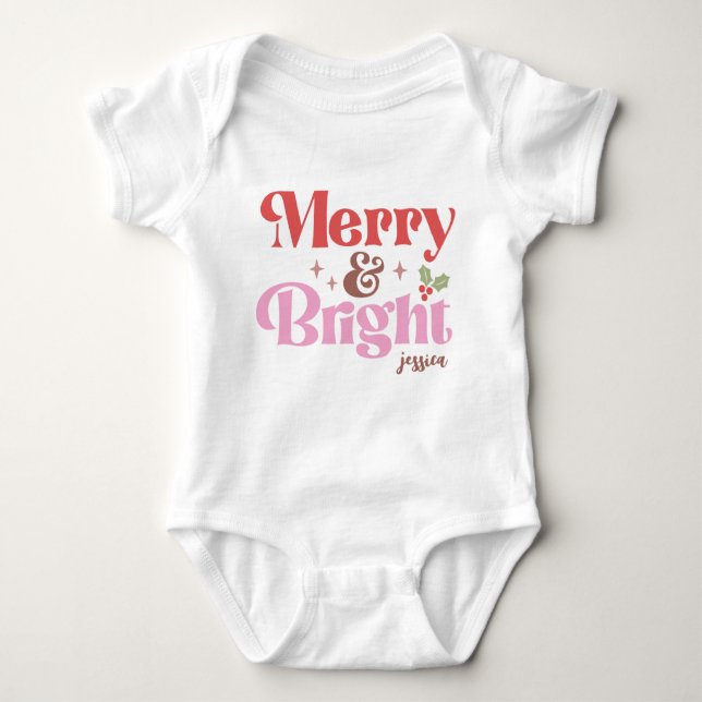Merry and Bright Personalized Baby Bodysuit (Front)