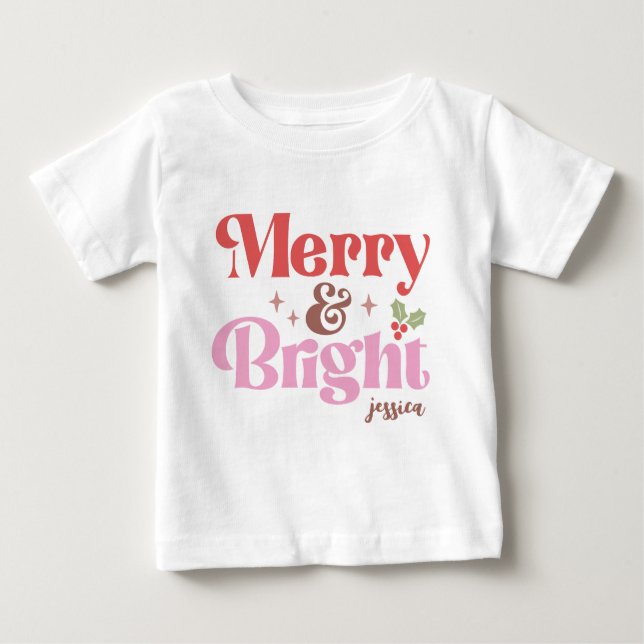 Merry and Bright Personalized Baby T-Shirt (Front)