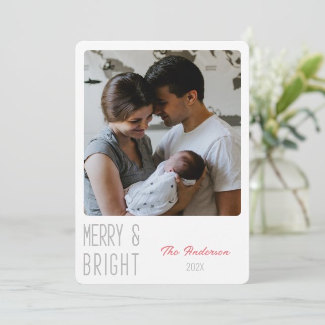 Merry and Bright personalized photo Christmas Card (Standing Front)
