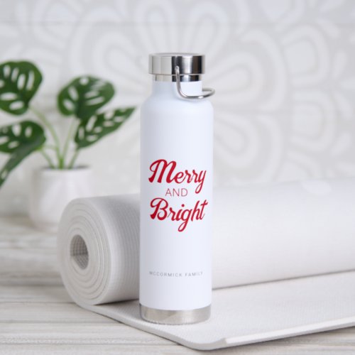 Merry and Bright Personalized Retro Christmas Water Bottle